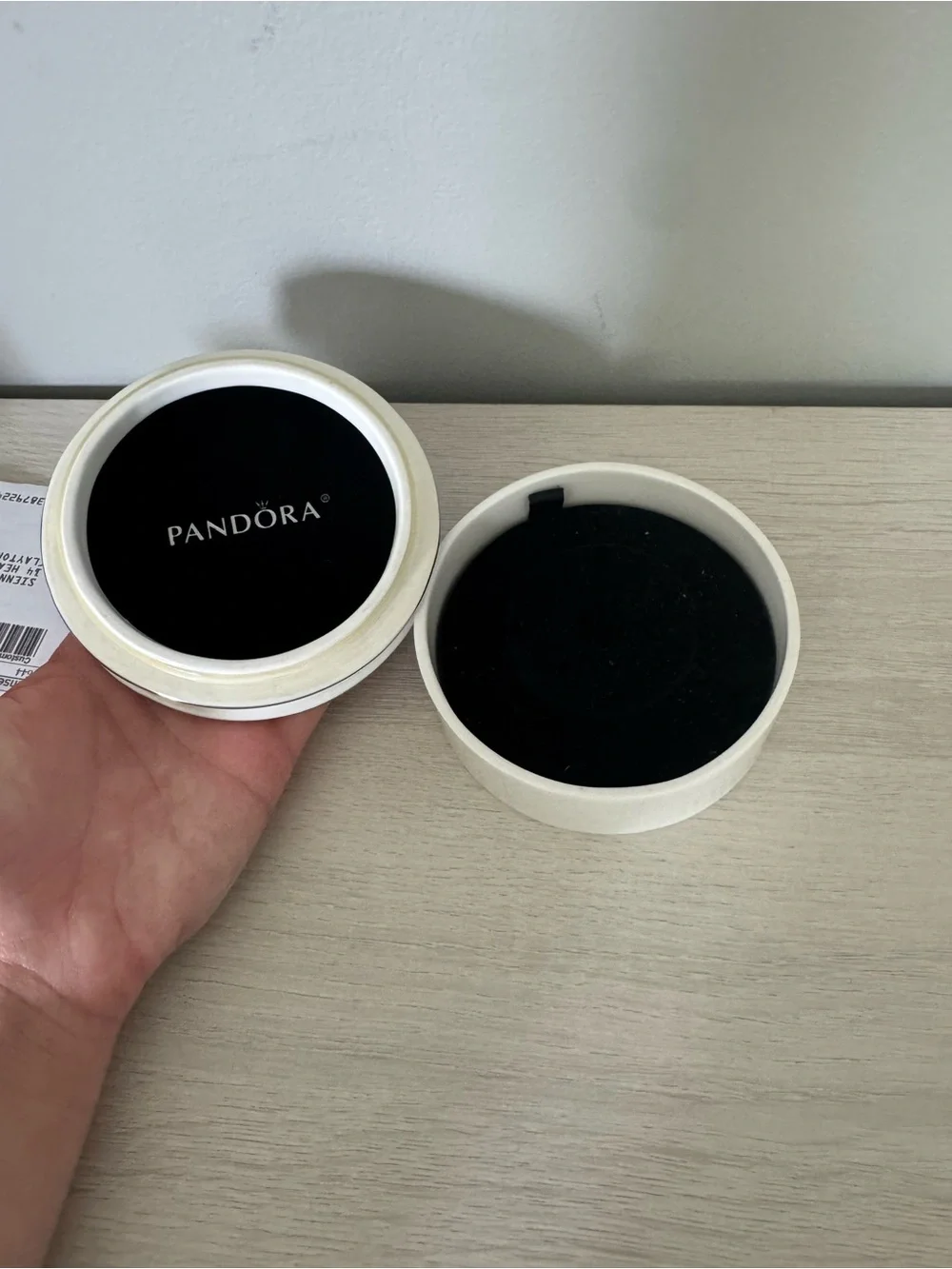 PANDORA Limited Edition White Porcelain Silver Trimmed Round Jewelry Box 4”